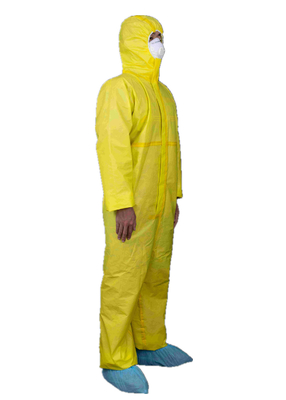 Type3B Disposable Medical Coverall With 3 Pieces Hood And Yellow Tape