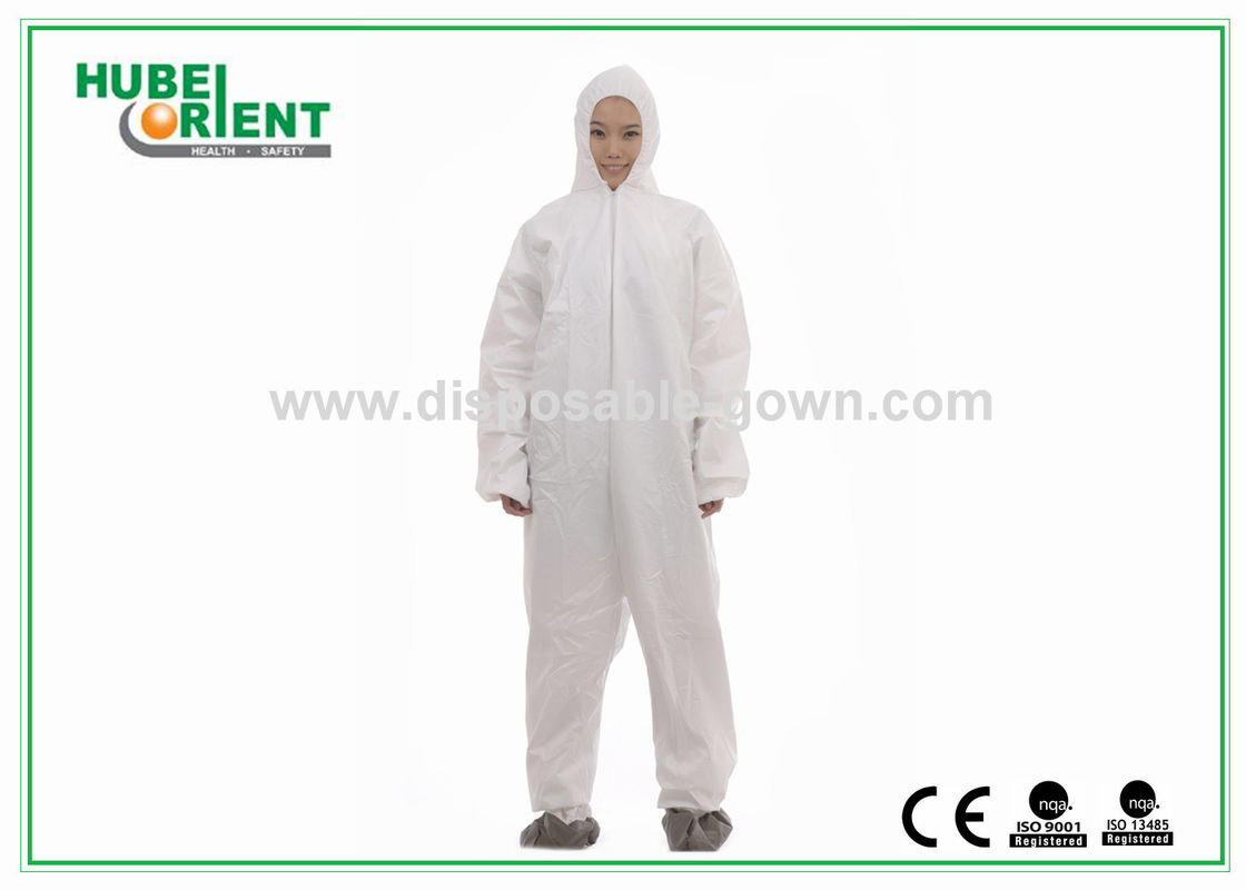 Free Size 55gsm Disposable Protective Coverall With Hood And Feetcover