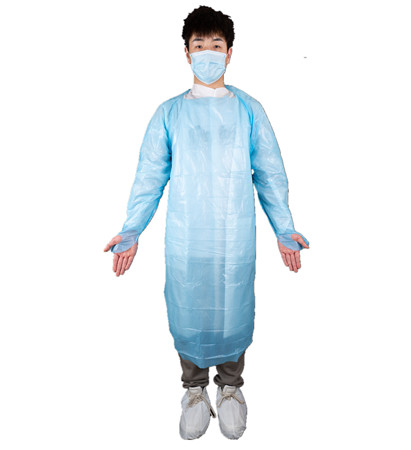 سعر المصنع الطبية استخدام ثوب واقية CPE مع الأصفاد حلقة الإبهام للمستشفى