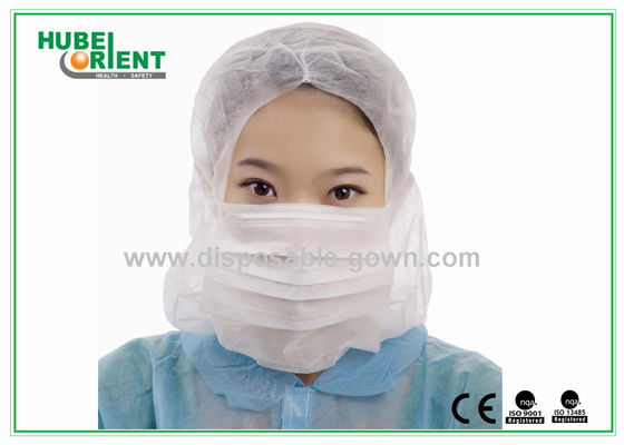 Nonwoven Hood Disposable Head Cap with 3ply Face Mask for Cleanroom and Food Industry